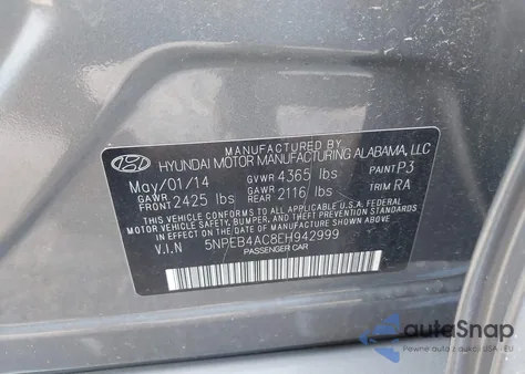 2014 Hyundai Sonata Gls из США, поврежденный, VIN 5NPEB4AC8EH942999